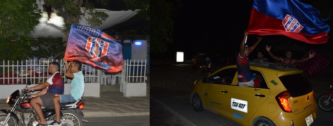 Los hinchas ‘bananeros’ salieron a celebrar anoche en caravanas por las principales avenidas de la ciudad, teniendo como puntos de encuentro el estadio Eduardo Santos y la entrada del Centro Vacacional Los Trupillos.
