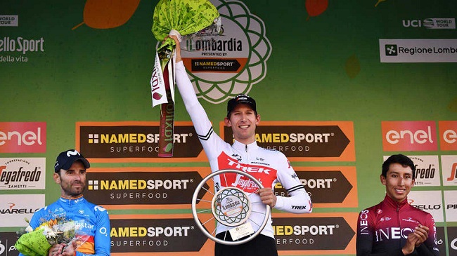 Bauke Mollema conquista Il Lombardía con Valverde segundo y Bernal tercero. Foto: RTVE.es.