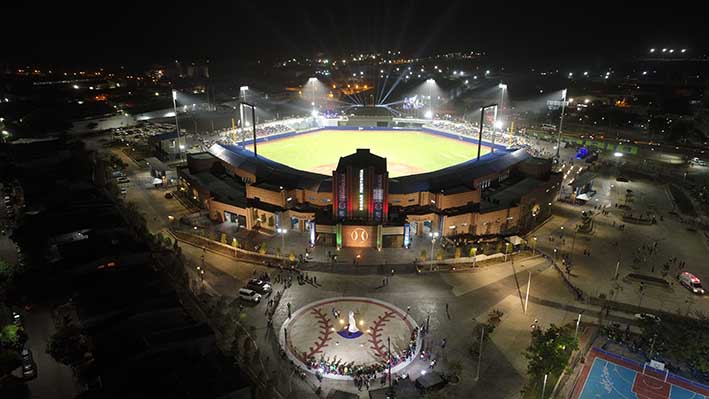 Vista aérea del estadio de béisbol Édgar Rentería, uno de los escenarios de los Juegos Centroamericanos y del Caribe de Barranquilla.
