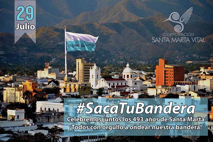 Afiche promocional con que los miembros de Santa Marta Vital invitan a los samarios para que icen la bandera de la ciudad.