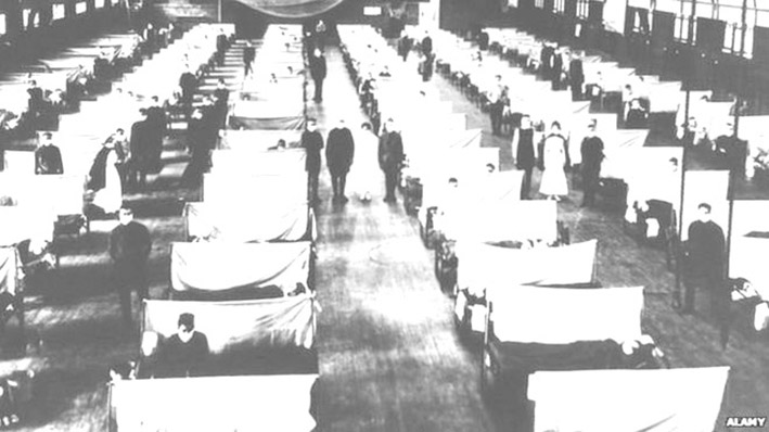 Hospital de campaña para los enfermos de la gripe española.