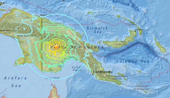 La población más cercana al seísmo, que se produjo a las 22.58 hora local (12.58 GMT) y cuyo hipocentro se hallaba a 10 kilómetros debajo de la superficie, es Rabaul