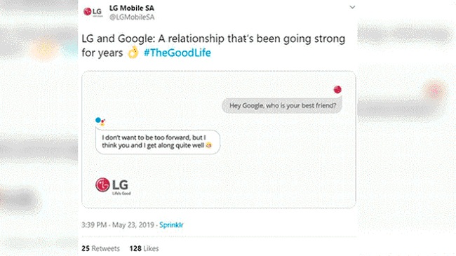 El polémico Tweet, muestra una conversación entre Google Assistant y LG.