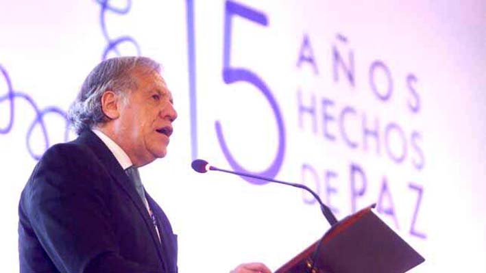 En su discurso, Luis Almagro enfatizó en que está "plenamente convencido" de que el Gobierno del presidente colombiano, Iván Duque, está poniendo en este proceso su "mejor empeño posible".