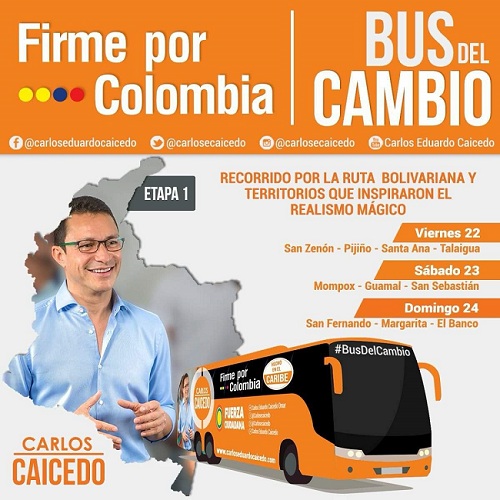 Presumiblemente en el audio se menciona los viajes a los municipios de Guamal y Pijiño del Carmen por parte de Carlos Caicedo, con el aparente prpopósito de recolectar firmas que harían parte de la campaña presidencial que adelantaba hacia el mes de septiembre de 2017, tal como lo muestra la imagem.