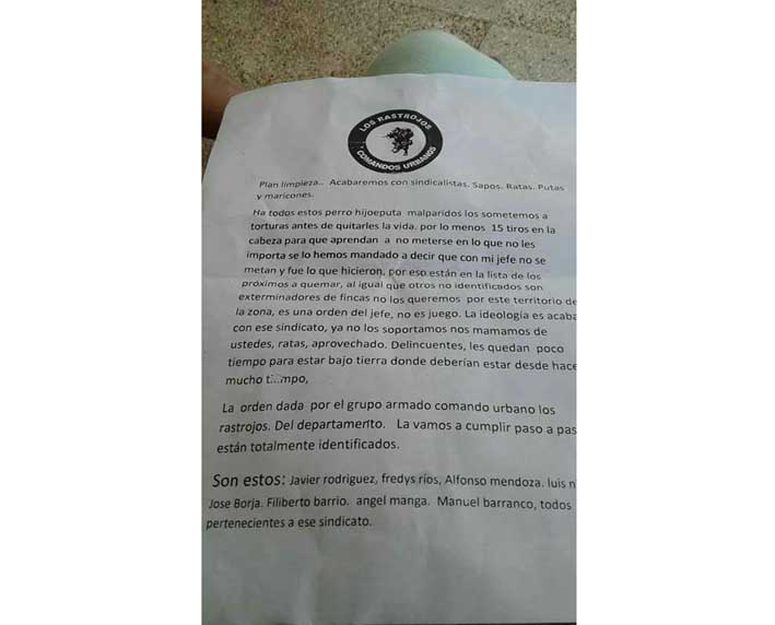 Este es el panfleto que circula por las calles del corregimiento de Guacamayal.