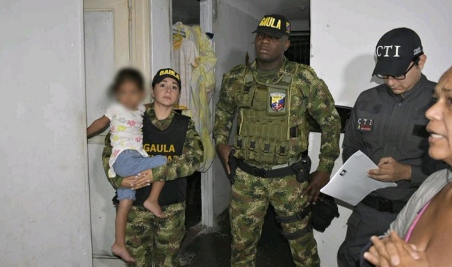 El rescate de Davianyerlin Gabriela Rodríguez Baamont, de 4 años, fue adelantado en operaciones de la Ejército, la Policía y la Fiscalía.