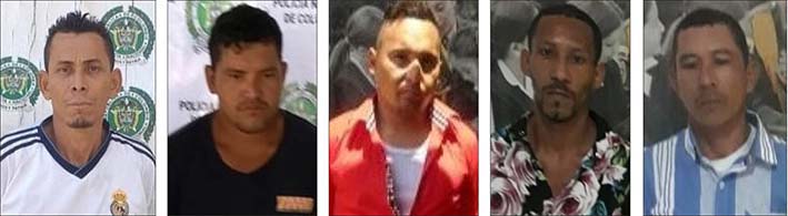 Jean Carlos Caballero Martínez, Jhoan Alberto Anaya Zabaleta, Luis Alfonso Ramírez Gómez, Augusto Vergara Navarro y Jorge Luis Larios Esquea, capturados.