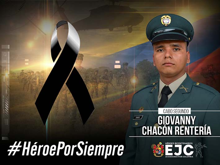 Cabo segundo Giovanny Chacón Rentería, soldado muerto en enfrentamiento  