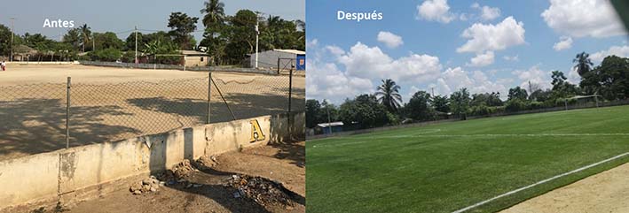  El antes y después del escenario de fútbol del corregimiento de Tucurinca.