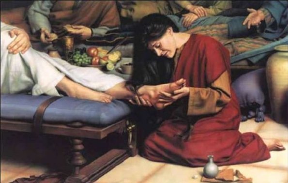 Una mujer quien se arrodilló ante Jesús para lavarle los pies con su cabello y perfume, como una muestra de arrepentimiento y sumisión ante el hijo de Dios. 
