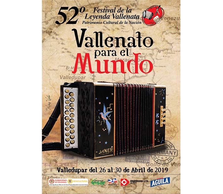 Afiche oficial de la versión número 52 del Festival de la Leyenda Vallenata.