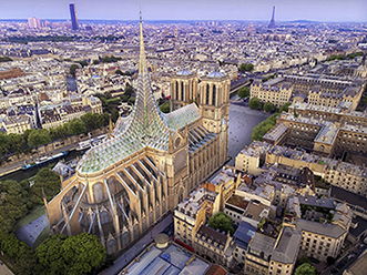 Vista de la catedral desde arriba con el cerramiento futurista propuesto.  Fotos: Vincent Callebaut Architectures