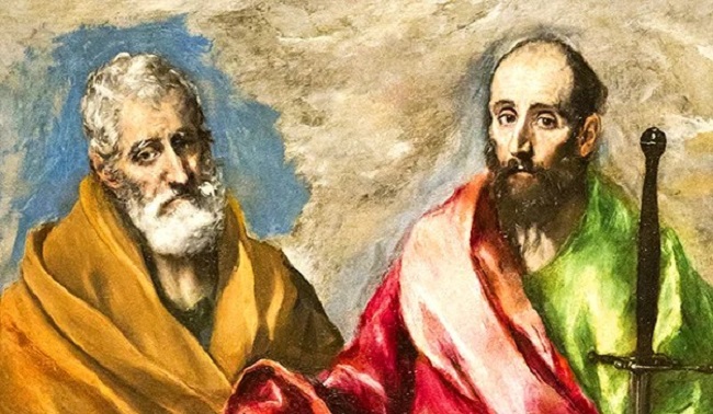 San Pedro y San Pablo, retratados por El Greco en 1595. Ambos santos representan las primeras bases de la Iglesia Católica.