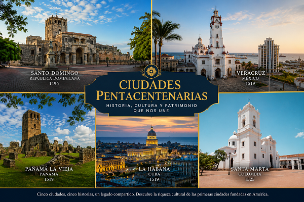 Las ciudades pentacentenarias en Latinoamérica son aquellas urbes fundadas por españoles alrededor del año 1525, conmemorando más de 500 años de historia. Foto: Wikipedidia, recreada con IA.