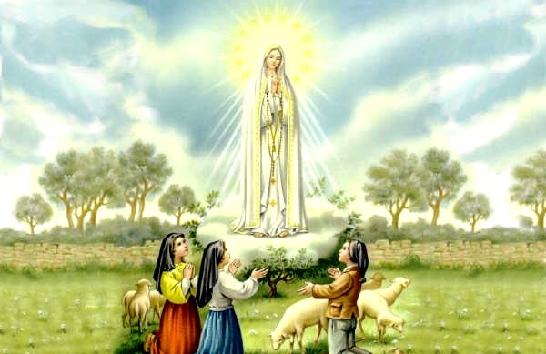 Virgen Nuestra Señora de Fátima y los tres pastorcitos  