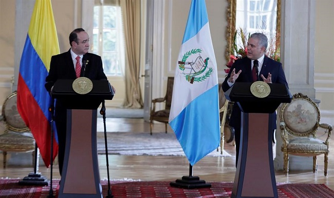Presidente de Colombia, Iván Duque Márquez y el de Guatemala, Alejandro Giammattei, anunciaron que las dos naciones firmarán un memorando de entendimiento en materia de cooperación judicial.