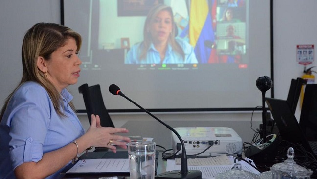 La alcaldesa Virna Johnson en el diálogo virtual organizado por la Red de Ciudades del Banco Interamericano de Desarrollo, con líderes de las urbes de América Latina y el Caribe.