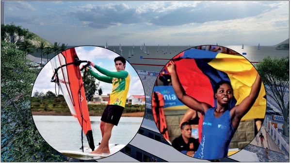 La luchadora Tatiana Rentería y el velista Simón Gómez, encargados de portar el pabellón nacional durante la ceremonia de inauguración de estas justas deportivas.