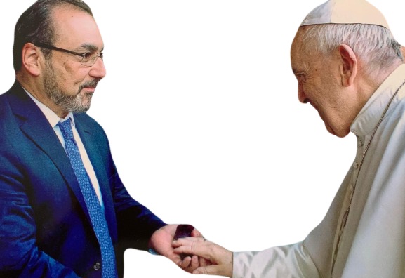 Sergio Díaz – Granados en deliberaciones de la Academia de Ciencias Sociales del Vaticano y Su Santidad el Papa Francisco, quien dio unas palabras a los asistentes y su bendición.