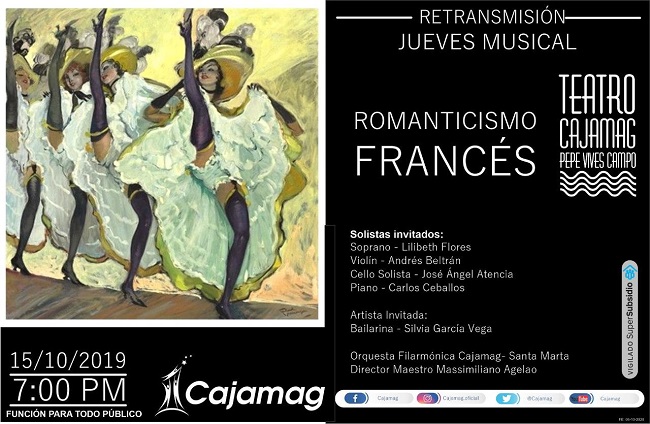 Para hoy jueves 15 de octubre, conéctate con el Teatro Cajamag a la retransmisión del Jueves Musical ‘Romanticismo Francés’.