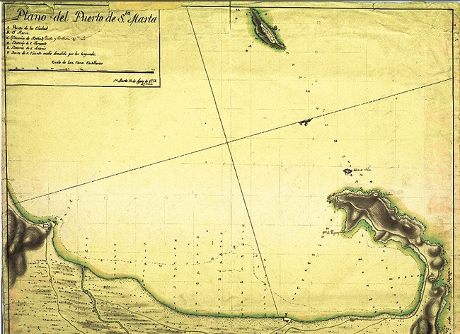Plano del Puerto de Sta. Marta. Agustín Crame y Mañeras, 1778