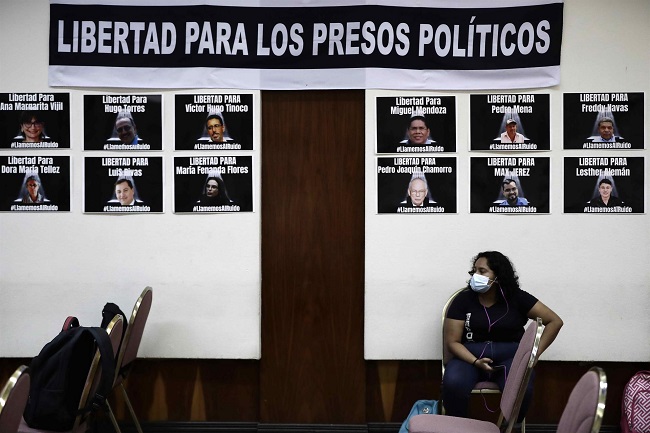 Vista de la sala donde organizaciones nicaragüenses en el exilio hicieron un llamado a no votar en las elecciones del próximo domingo 