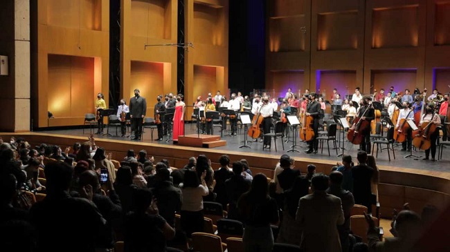 La Filarmónica Prejuvenil Bogotá-Cundinamarca conformada por 61 músicos: 30 jóvenes bogotanos y 31 cundinamarqueses. Foto Cortesía: Gobernación de Cundinamarca.