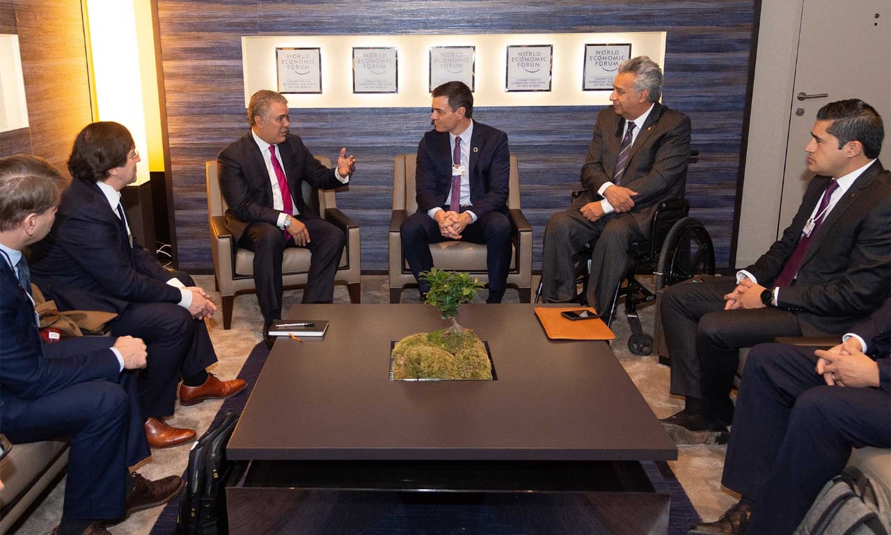 Temas de interés regional trató el Presidente Iván Duque con sus homólogos del Gobierno de España, Pedro Sánchez, y de Ecuador, Lenín Moreno, con quienes se reunió este miércoles en Davos, Suiza.