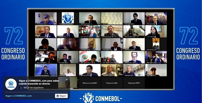 Captura de pantalla de la página de la Conmebol donde se muestra una conferencia con diversos representantes este jueves, durante el 72 Congreso Ordinario Conmebol.  