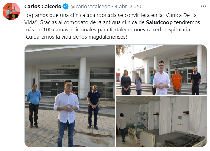 Anuncio de la puesta en marcha de la ‘Clínica de la Vida’ el 4 de abril de 2020. 