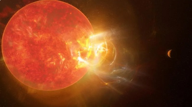 Representación artística de la violenta erupción de Próxima Centauri descubierta por los científicos en 2019. EFE