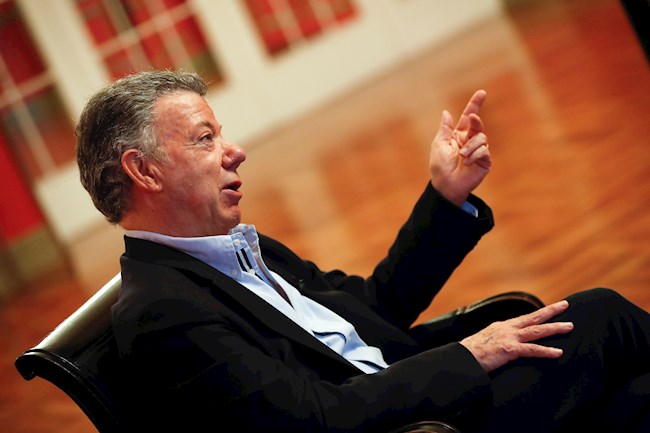 El expresidente de Colombia Juan Manuel Santos, durante una entrevista con Efe en el Hotel Palace de Madrid. 