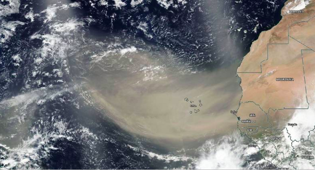 Fenómeno natural proveniente del desierto del Sahara. Imagen: NASA