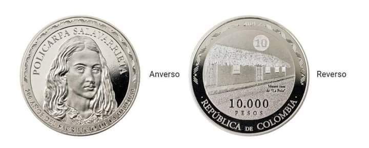 La moneda fue acuñada en cumplimiento de la Ley 1903 del 22 de junio de 2018, para conmemorar “el bicentenario del sacrificio de la heroína nacional.