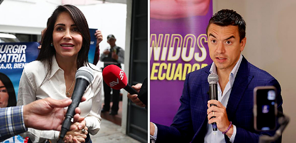 Luisa González y Daniel Noboa, candidatos para la segunda vuelta presidencial en Ecuador.