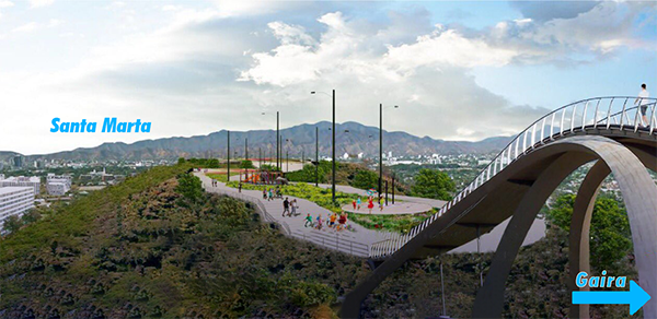 Render del puente aéreo que conectará Santa Marta con Gaira y sus alrededores, obra que dejará iniciada la administración saliente.