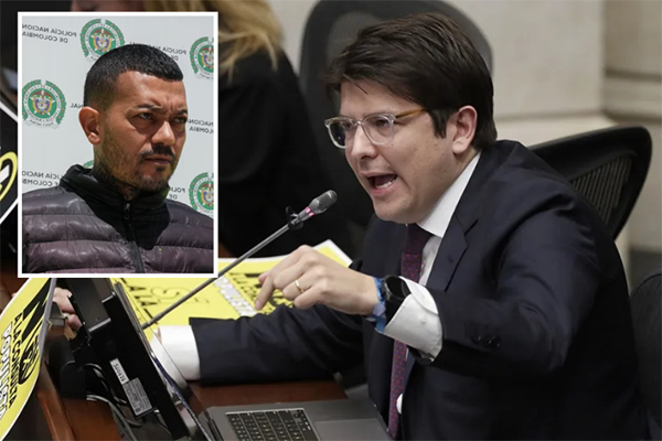 Miguel Uribe Turbay, Senador de la república y precandidato presidencial víctima de intento de homicidio en Bogotá; en el recuadro, Alias ‘junior’, vinculado en el atentado contra Uribe Turbay. 