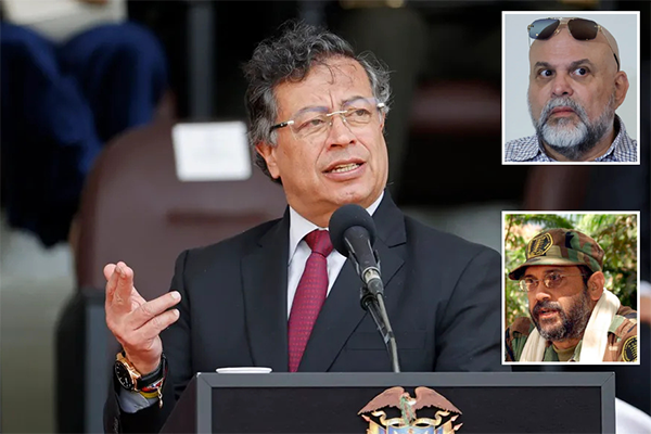 Gustavo Petro Urrego, Presidente de Colombia; en los recuadros, Salvatore Mancuso y ‘Jorge 40’, exlíderes paramilitares de las autodefensas. Fotos EFE