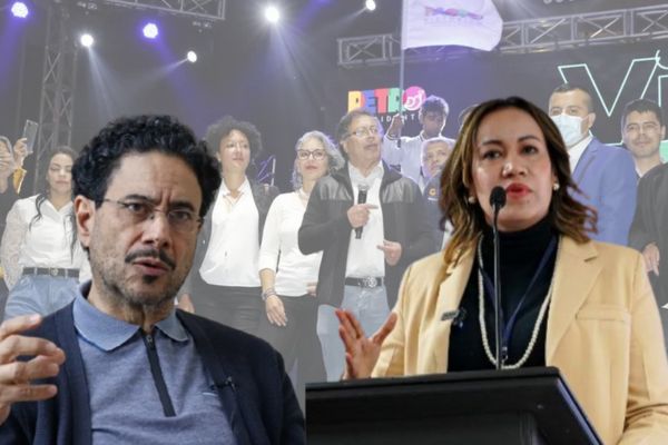 Iván Cepeda y Carolina Corcho, miembros del partido progresista pacto histórico, que participarán en la consulta para escoger a quien liderará al grupo político en la contienda presidencial. Fotos EFE/Minsalud