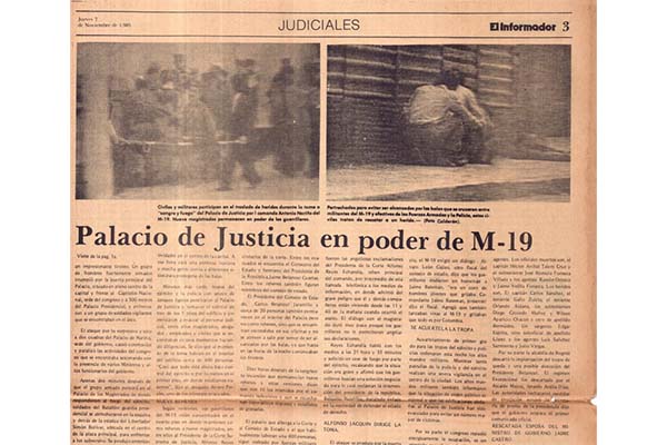 Páginas interiores de EL INFORMADOR. La sección de Judiciales reflejaba la magnitud de la tragedia y el caos que se vivía en Bogotá durante la toma del Palacio de Justicia. Foto: Archivo EL INFORMADOR
