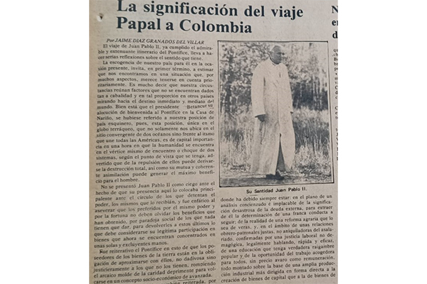 Así referenció EL INFORMADOR, la llegada del papa Juan Pablo II a Colombia, quien posteriormente se trasladó a Armero