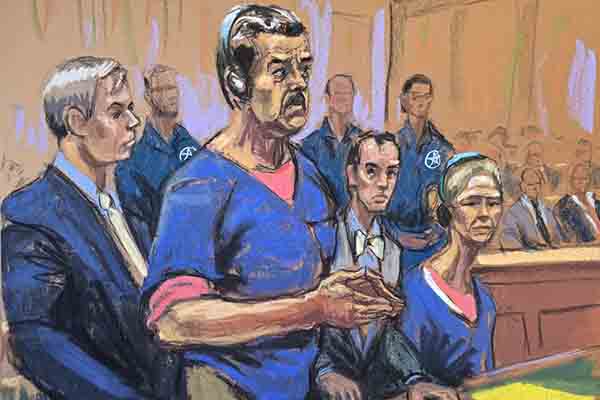 Fotografía de un dibujo realizado por la artista Jane Rosenberg donde aparece el presidente de Venezuela, Nicolás Maduro junto a su esposa, Cilia Flores, compareciendo ante un tribunal federal en Nueva York. EFE/ Jane Rosenberg Fotografía de un dibujo realizado por la artista Jane Rosenberg donde aparece el presidente de Venezuela, Nicolás Maduro junto a su esposa, Cilia Flores, compareciendo ante un tribunal federal en Nueva York. EFE/ Jane Rosenberg