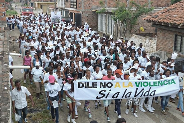 Marcha por la no violencia realizada en Guachené. Foto Alcaldía de Guachené