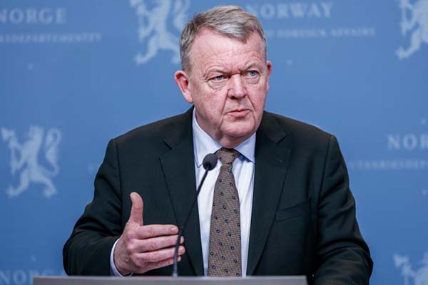 El Ministro de Asuntos Exteriores de Dinamarca, Lars Lokke Rasmussen, habla durante una conferencia de prensa. EFE/EPA/Jonas Been Henriksen NORWAY OUT