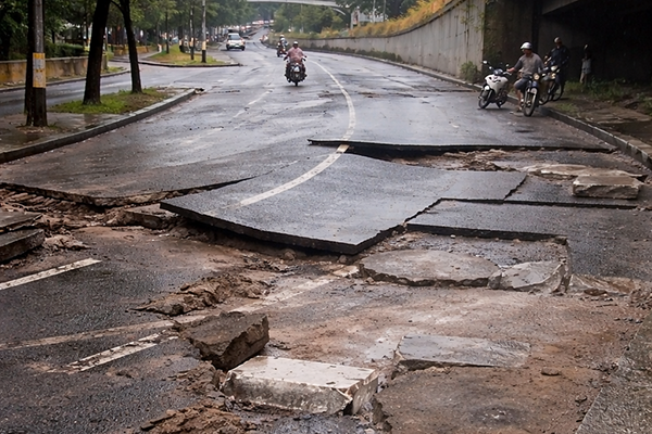 Vías destruidas por las fuertes lluvias en Medellín. Foto Redes sociales 
