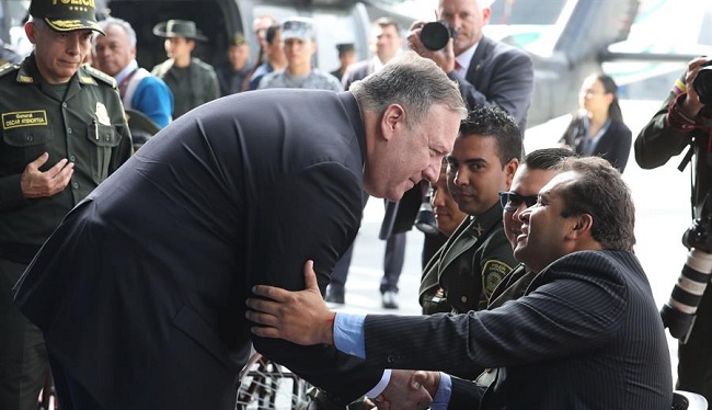 Mike Pompeo, secretario de Estado de EE UU, hizo el anuncio de la ayuda a Colombia desde Bogotá.
