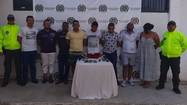 Hermes Gómez Payares, Edgar Flórez Cuello, Asdrúbal Benítez Gómez, Deamir Orozco Flora, Joselin Acuña López, Orlando Mejía Villar, Desscliux Orozco Flores, Keiler Davis Sierra Martínez, capturados.