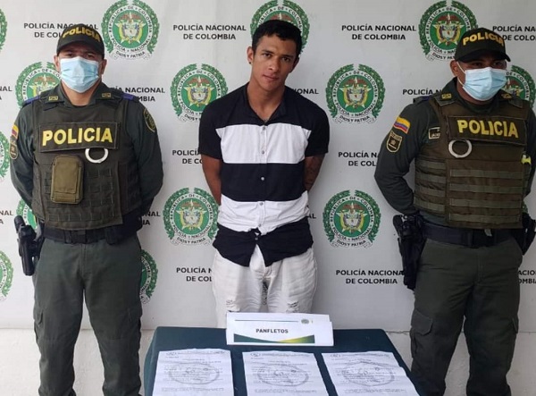 Jorge Luis Perea Cuadrado, samario capturado en Magangué con panfletos alusivos al Clan del Golfo. 
