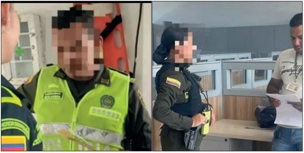 El subintendente Meyr Audaz Atencio Merlano y la patrullera Eliana Alejandra Castellanos Benavides, capturados.